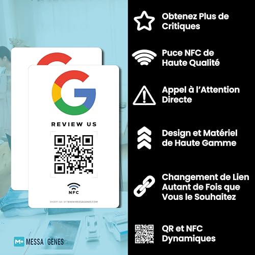 MESSAGENES | Autocollant Google QR et NFC | Autocollant Avis Plaque Google | Pack 2 Unités Taille Carte | QR Code Google Reviews | Évaluations en 1 clic | QR Réutilisable | Plaquette Avis NFC Google – vue 2