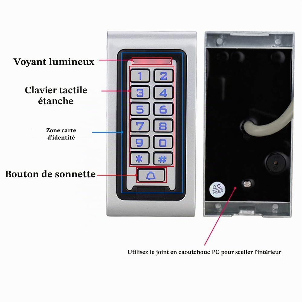NN99 Kit de système de contrôle d'accès de Porte RFID IP68 Clavier étanche Clavier avec verrou de gâche électrique + Alimentation DC12V 3A + 10 pcs Puce clés