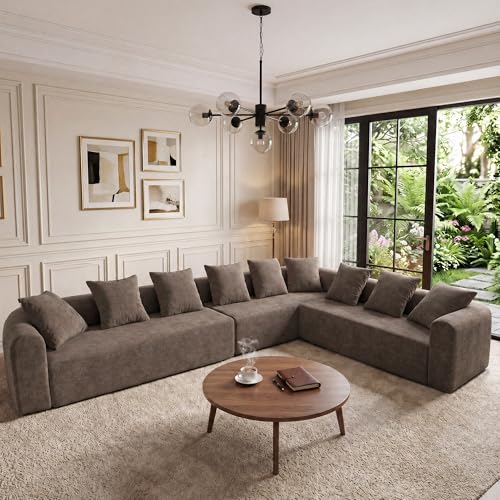 Image of Claiks 142 inch Cloud Boneless Couch, L-Shape Right Chaise, Light Grey