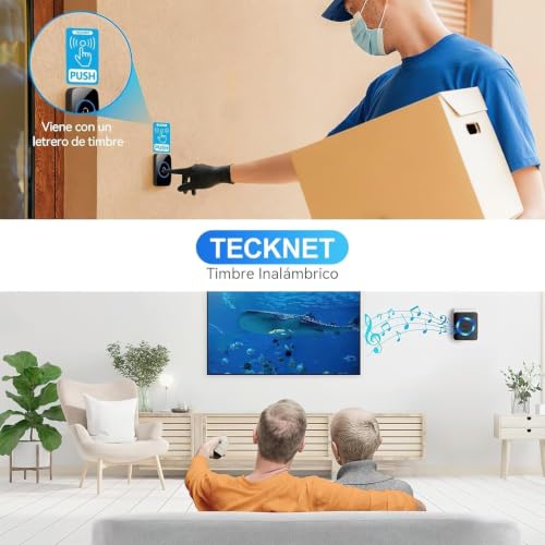 Image of Wireless Doorbell, 1 Transmitter and 2 Receiver, Waterproof Doorbell Adjustable Volume Range to 300 Meters with 60 Melodies, 5 Volume Levels, LED Indicator, Black