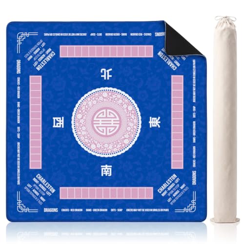Mahjong Mat for Table with Carrying Bag, Versatile Neoprene Non-Slip Mah Jong Mat with Rules, Game Cover for Poker and Dominoes, 31.5" x 31.5", Imperial Royal Blue