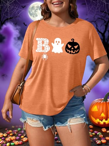 Plus Size Halloween Tshirt Women Cute Ghost Shirt Plus Pumpkin T-Shirt Spooky Season Tee Fall Top4