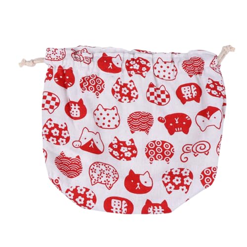 BAZEITFLOW Bolsa Bento Japonesa de Doble Capa de Algodón con Cordón Bolsa de Almuerzo Resistente y Ligera para Oficina Picnic y Uso Diario Diseño Japonés Rojo