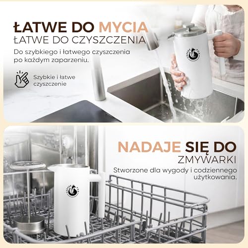 Dzbanek do kawy z prasą francuską wykonany z dwuściennej stali nierdzewnej Czarny dzbanek z filtrem prasy Francuska prasa do kawy (Biały 350 ml)