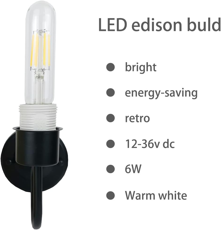 12v LED Boat Interior Lights RV Wall Sconce for Motorhome Camper Trailers Truck Boat Yacht, with Fabric Lampshade, 600lm, 12-36v dc, Warm White LED Edison Bulb Included