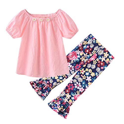Girls Clothes Set, Toddler Baby Kids Girls Floral T-Shirts Tops + Flare Pants Outfits Set 1-6 Years Pink