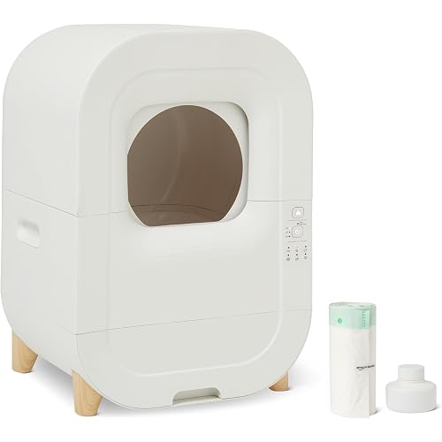 Amazon Basics Automatic Self-Cleaning Cat Litter Box with Safety Sensors, S-Shaped Screen, Odor Control, Removable Washable Liner, 15.8-Gallon, for Cats 3.3-22lb