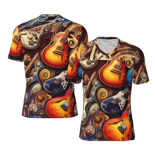 Stylish Athletic Sports Jersey Abstract-Electric-Guitars Men's Rugby Jersey Small Black