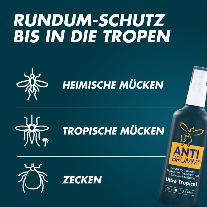 Anti Brumm Ultra Tropical Reisebundle, Pumpspray 150 ml+Flugbeutel: Insekten-Repellent für effektiven Schutz gegen Mücken und Zecken, Mückenspray mit DEET
