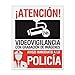 Pegatina-Cartel disuasorio alarma 15 x 19cm Atencion alarma conectada videovigilancia con grabación de imágenes. Uso exterior Pegatina identificativo aviso inmediato policia (1 Pegatina)