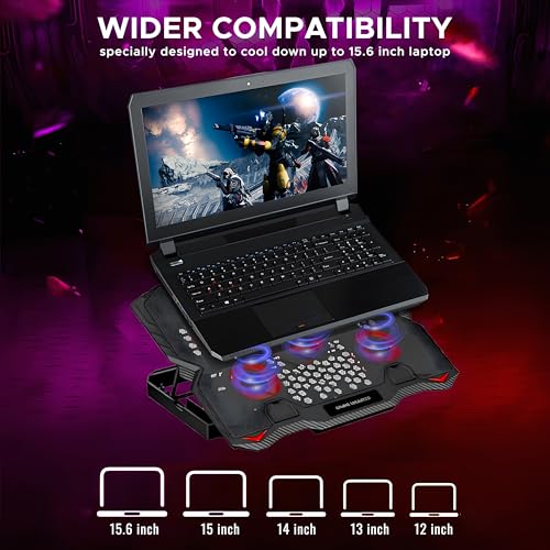 Image of Ant Esports NC190 Laptop Cooling Pad Laptop Cooler with Mobile Holder 1 * 1 125mm and 4 * 1 60mm Quite Red Fans LED Display Laptop Holder 5 Height Adjustable Angle 2USB Ports for Laptop up to 15.6 inch