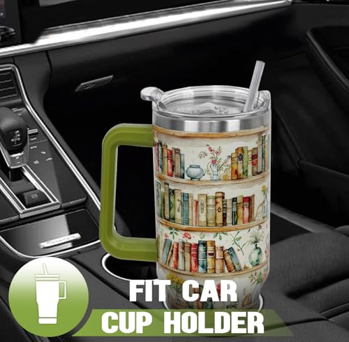 Book Lovers Gifts 40oz Retro Bookshelf Tumbler with Handle and Straw Watercolor Flowers Bookworm Coffee Travel Mugs Insulated Cup Gifts for Women Readers,Reading,Bookish,Librarian,Books Accessories by Nqhsionv - Used condition - Image 7
