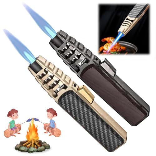 2 Packs Butane Torch Lighter Windproof Kitchen Cooking Torch with Safety Lock Adjustable Jet Flame Refillable Bright Fire