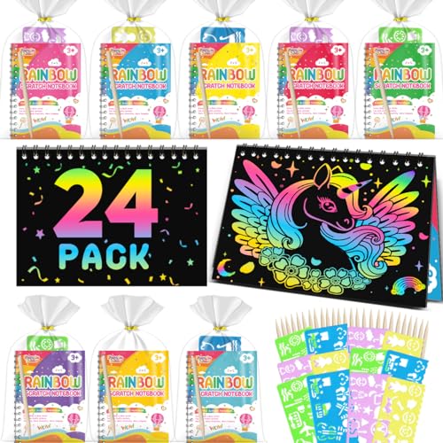 Kids Scratch Art Party Favors Gifts: 24 Pack Rainbow Scratch