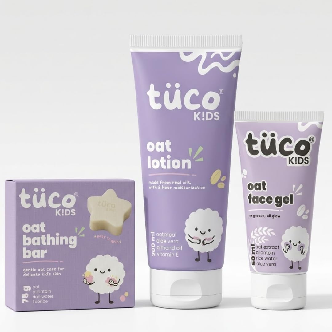 Tuco Kids 3-in-1 Oat Kids Skincare Kit | Kids Soap, Body Lotion & Face Gel | Oat Extract, Aloe Vera, Rice Water & Vitamin E | Clinically Tested | Paraben & SLS Free | Kids Skin Care | 3-12 Years Age-image-7