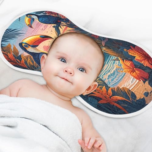 J JOYSAY Bird Hibiscus Sunset Orange Baby Burp Cloths for Boys Girls Large 22''x11'' Cotton 4 Layer Burp Cloths for Infant Babies one sizex44