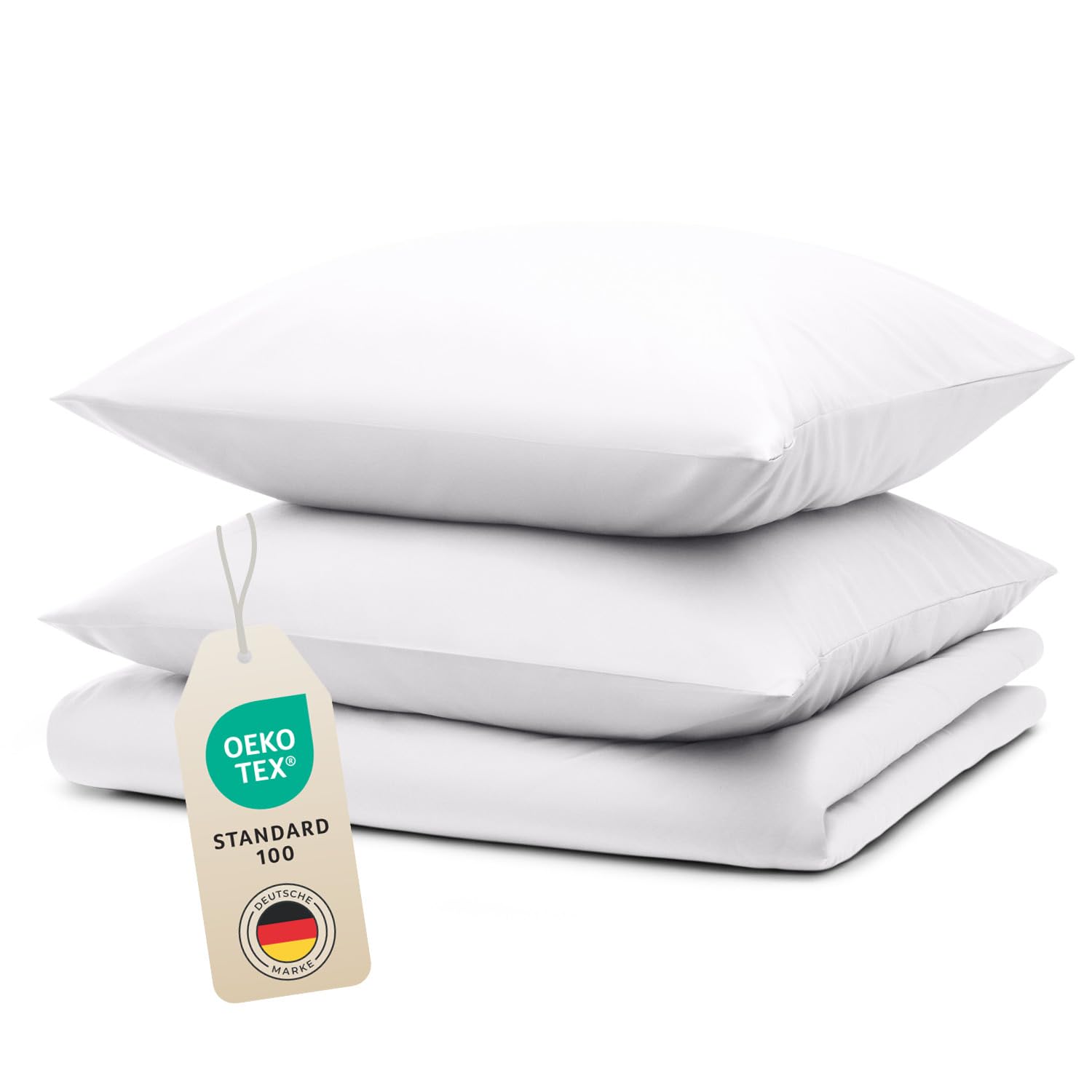 Blumtal Bettwäsche 155x200cm + 2X 40x80cm Kopfkissenbezug - Oeko-TEX zert. Mikrofaser Bettwäsche Set - Mikrofaser Bettbezug bis 95 °C - Deckenbezug + Kissenbezug 3-teilig - Sommerbettwäsche Weiß