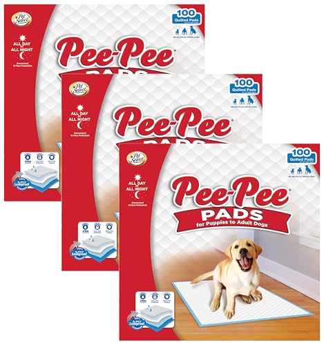 Image of Four Paws Pet Select Pee Pee Pads for Dogs and Puppies, 100 Count, 22 inch x 22 inch (Pack of 3), White, Polymer, Paper, Cotton