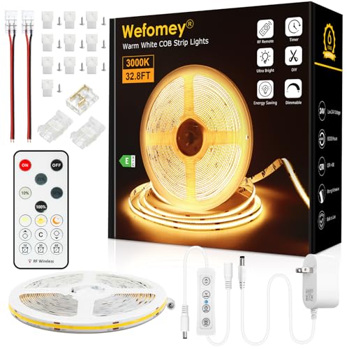 COB LED Strip Light Warm White 3000K, 32.8ft Dimmable Bright 24V Led Tape Light with RF Remote...