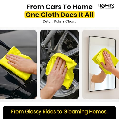 Image of Homies Microfiber Cleaning Cloth for Car, Bike & Home (4 pcs - 40x40 cms) - Super Absorbent, Lint-Free, Scratch-Free Wash, Dry & Detailing Towel- Multi-Color (Microfiber Cleaning Cloth 350 GSM Pack 4)