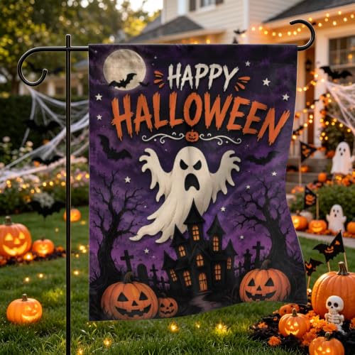 Ghost Pumpkin Bat Halloween Garden Flag 12x18 Inch Haunted House Yard Flag - image 2