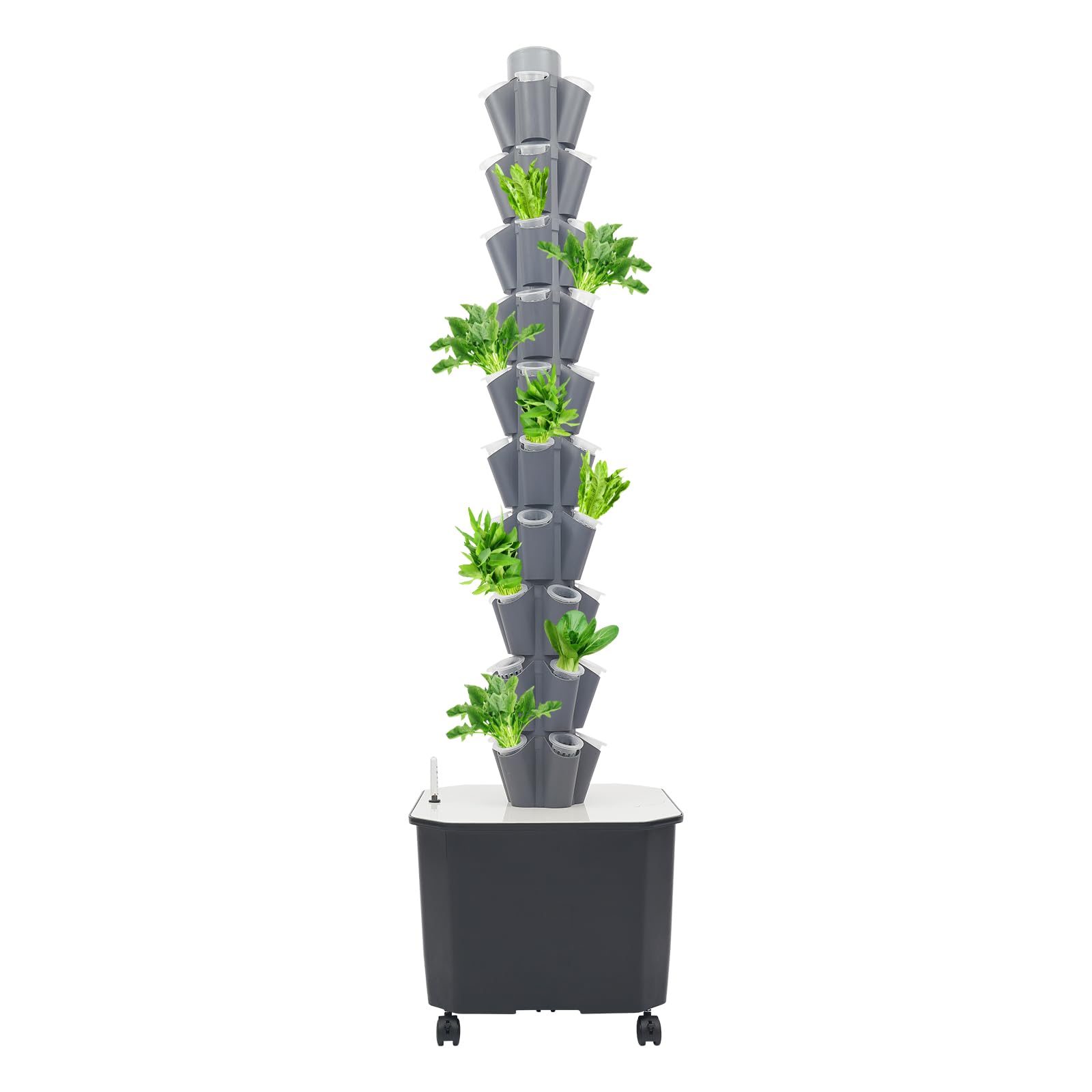 50 Löcher Hydroponic Tower, 10 Etagen Tower Growing System Kit, Hydroponisches Anbausystem mit Hydratationspumpe und 4 Rollen, Garten Hydroponischer Turm mit 40L Wassertank für Obst/Gemüse (Grau)