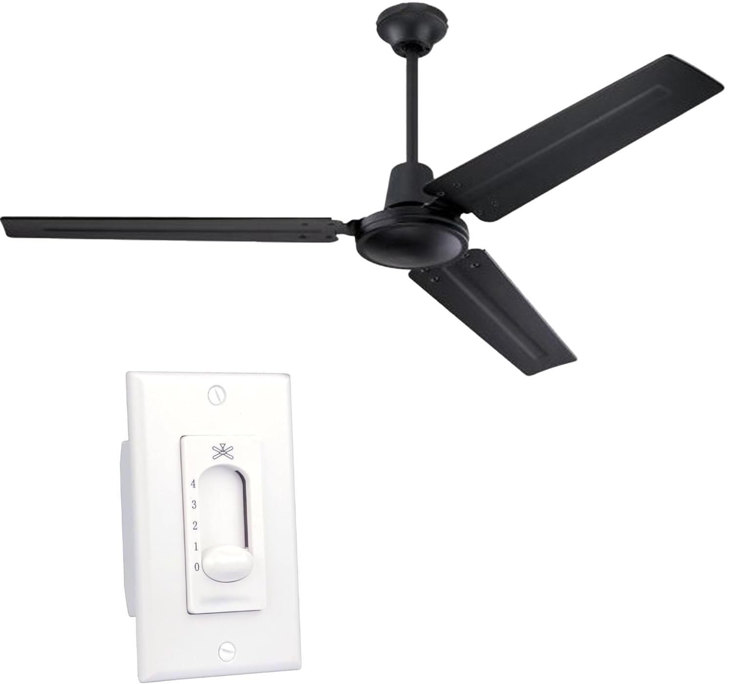 ciata industrial 56 inch three blade indoor ceiling fan, black steel blades in black finish