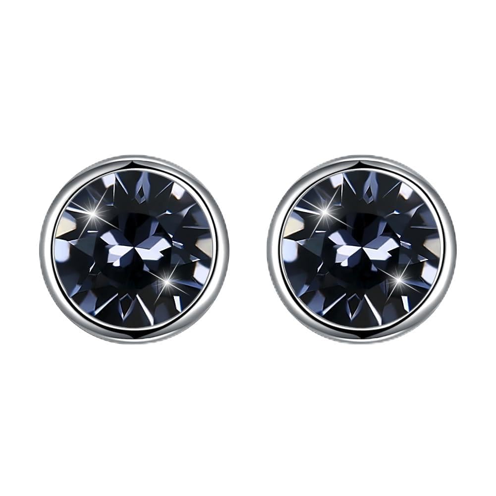 Hasnsofie Silber Ohrstecker 925 Ohrringe, 925 Sterling Silber 8mm Rund Klein Ohrstecker Ohrringe, Unisex Silber Ohrringe für Damen Herren Schwarz/Lila/Aurore Boreale/Blau/Rot/Weiß/Grün