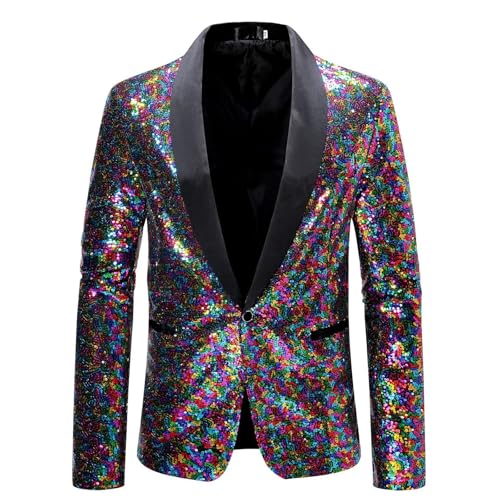 Men's Shiny Sequins Suit Jacket Classic Long Sleeve Slim Fit Black Jacket Suitable for Parties,Weddings,Banquets,Proms,Black,M