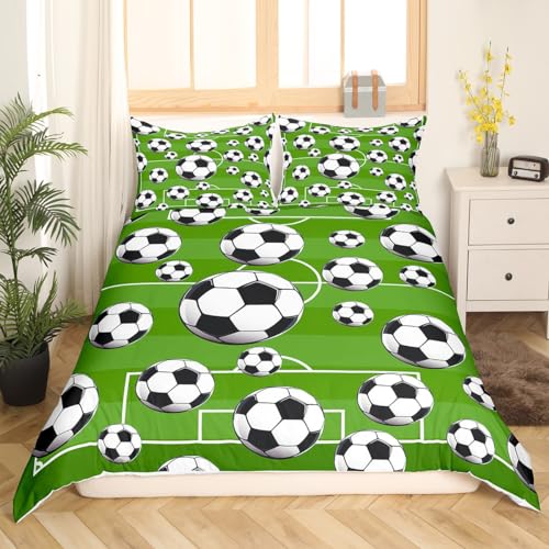 richhome Juego de ropa de cama con diseño de juego de fútbol americano para niños, funda de edredón hexagonal negro y blanco, decoración de habitación, funda de edredón de cama doble, colección de
