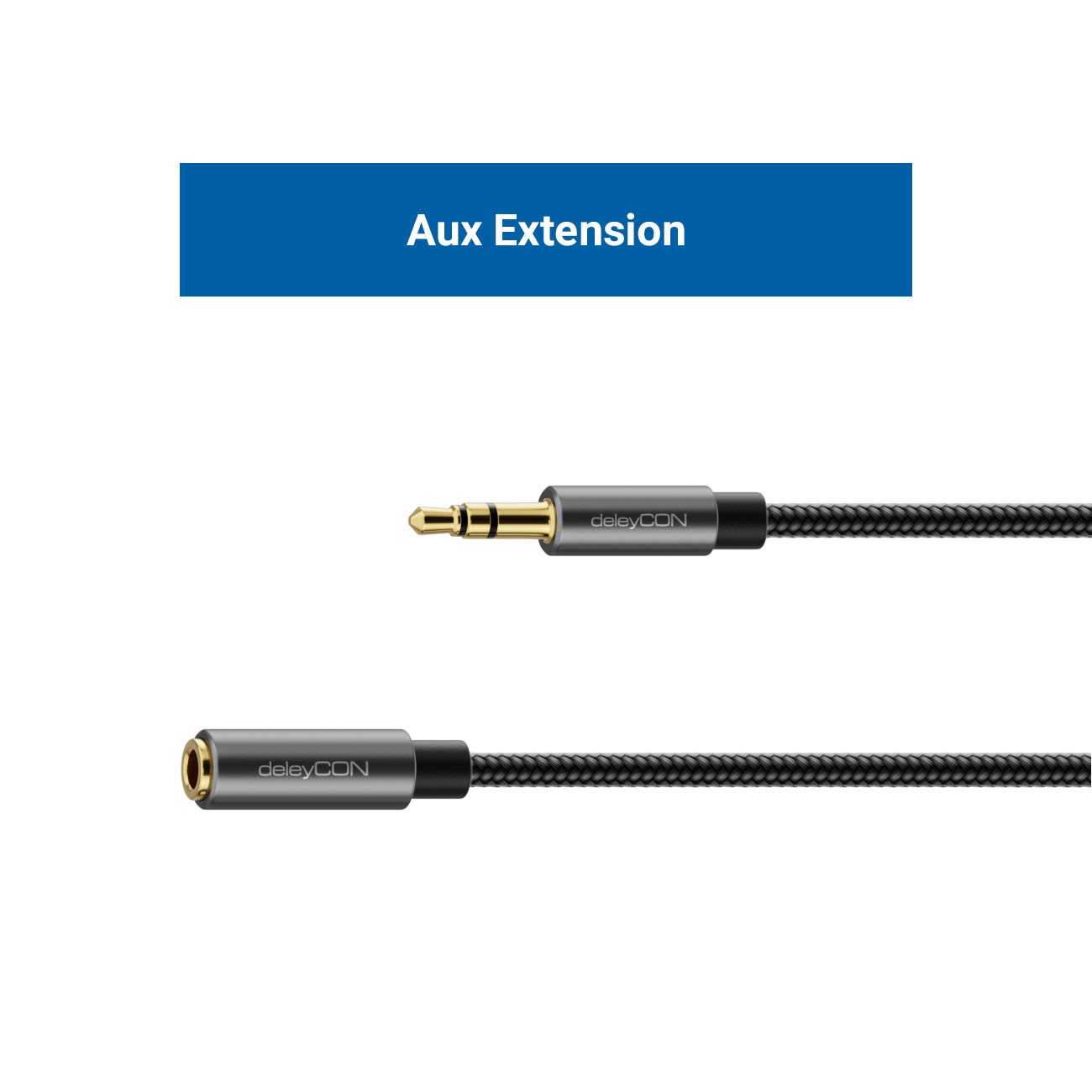 deleyCON 2m kabel aux przedłużacz 3,5mm - kabel audio jack przedłużacz stereo - kabel bawełniany i metalowa wtyczka - telefon komórkowy smartfon tablet słuchawki odbiornik HiFi samochód