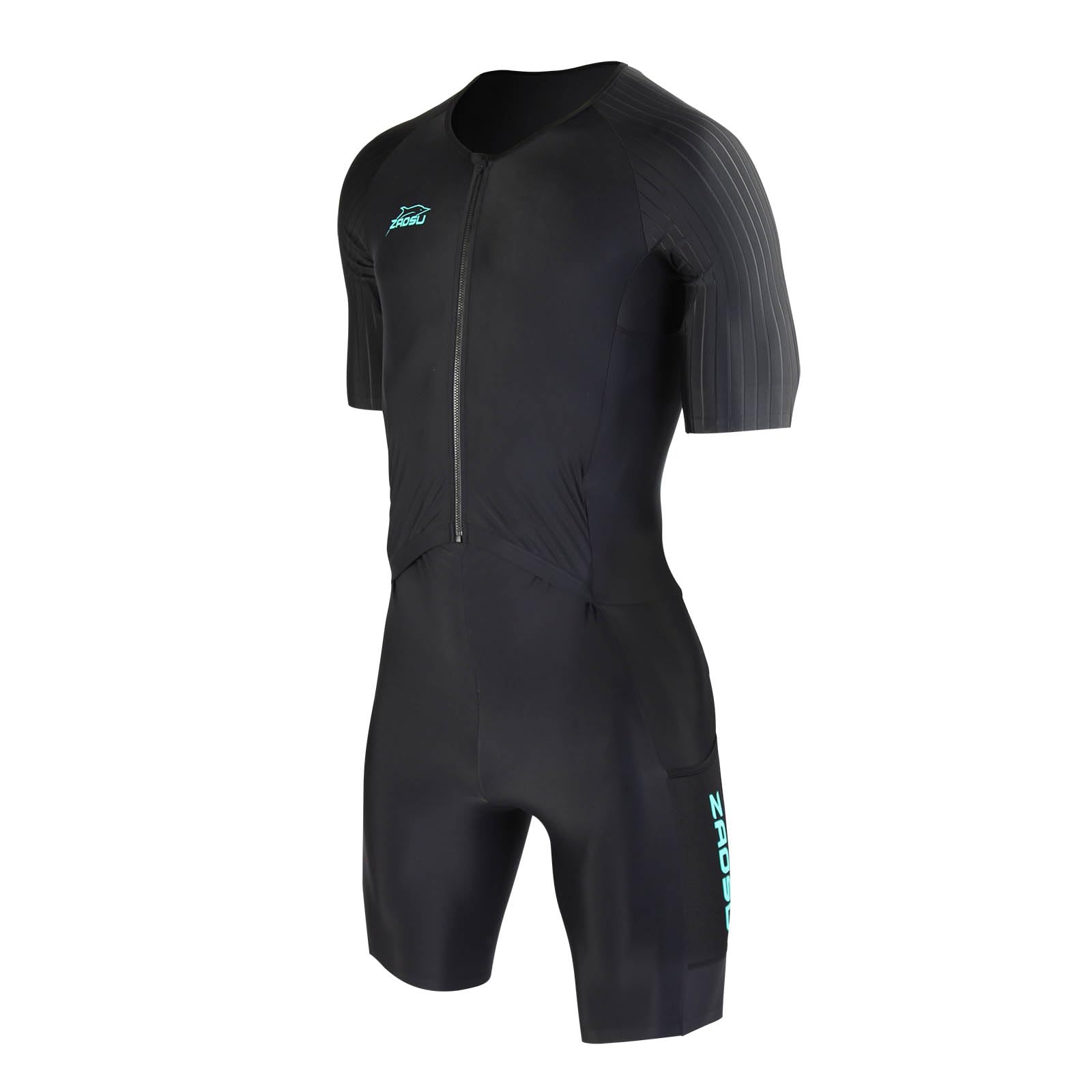 ZAOSU Herren Aerosuit Black - Trisuit Einteiler | Premium Compression Triathlonanzug mit komfortablem Verschlusssystem, Radpolster und hoher Kompression für Lange Distanzen