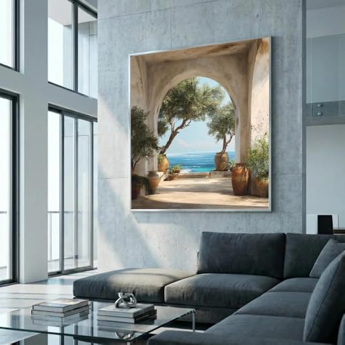 Art mural rustique avec arche impression sur toile vue sur mer oliviers - 5