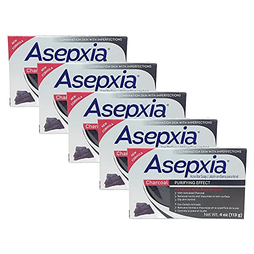 Asepxia Charcoal Purifying Effect Cleansing Bar Soap 4 oz Pack of 5