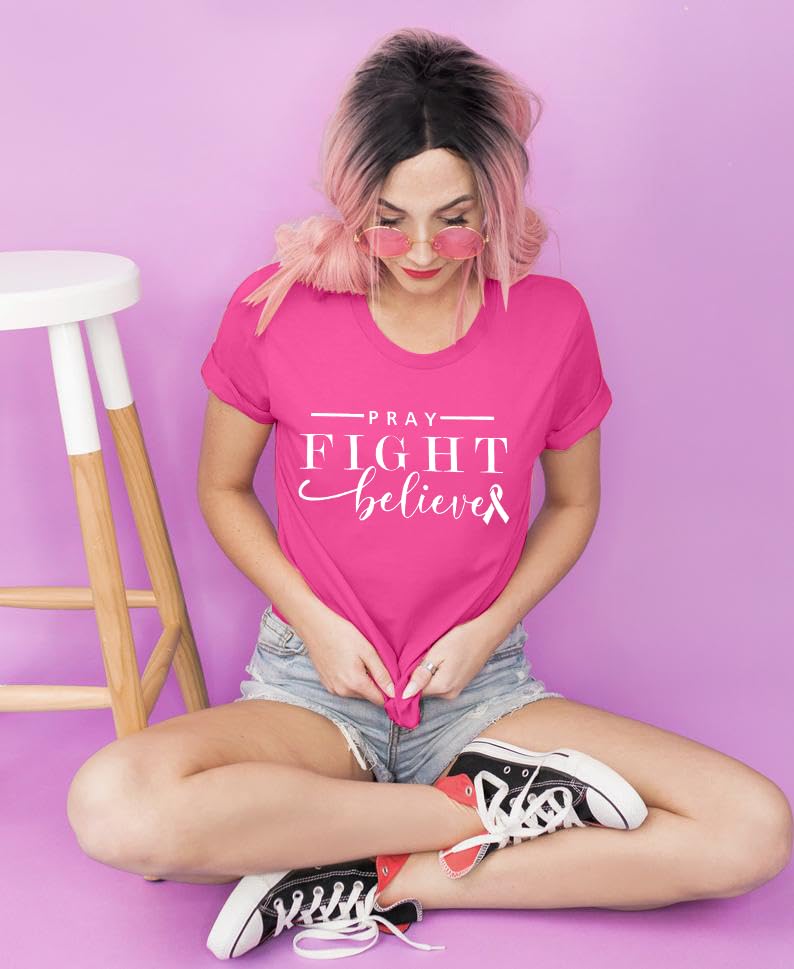 Breast Cancer Shirts for Women Pink Ribbon Breast Cancer Awareness T-Shirt Inspirational Short Sleeve Top2