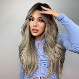 Peruki do włosów Brown Blonde Ombre Natural Hair Wigs for Women Long Wavy with Dark Roots Synthetic Wig for Heat Resistant Coaplay