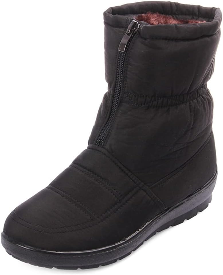 Women's Waterproof Snow Ankle Boots Winter Warm Fur Hook-and-Loop Anti-slip Rain Snow Short Booties