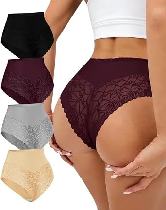 Sexy Underwear for Women Lace Cheeky Panties, Breathable Seamless Lightweight Ladies Bikini Hipster, 4 Pack S-XXL