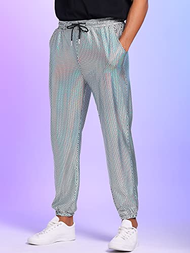 Lars Amadeus Sparkly Metallic Pants for Men's Drawstring Waist Nightclub Disco Shiny Sequin Joggers2