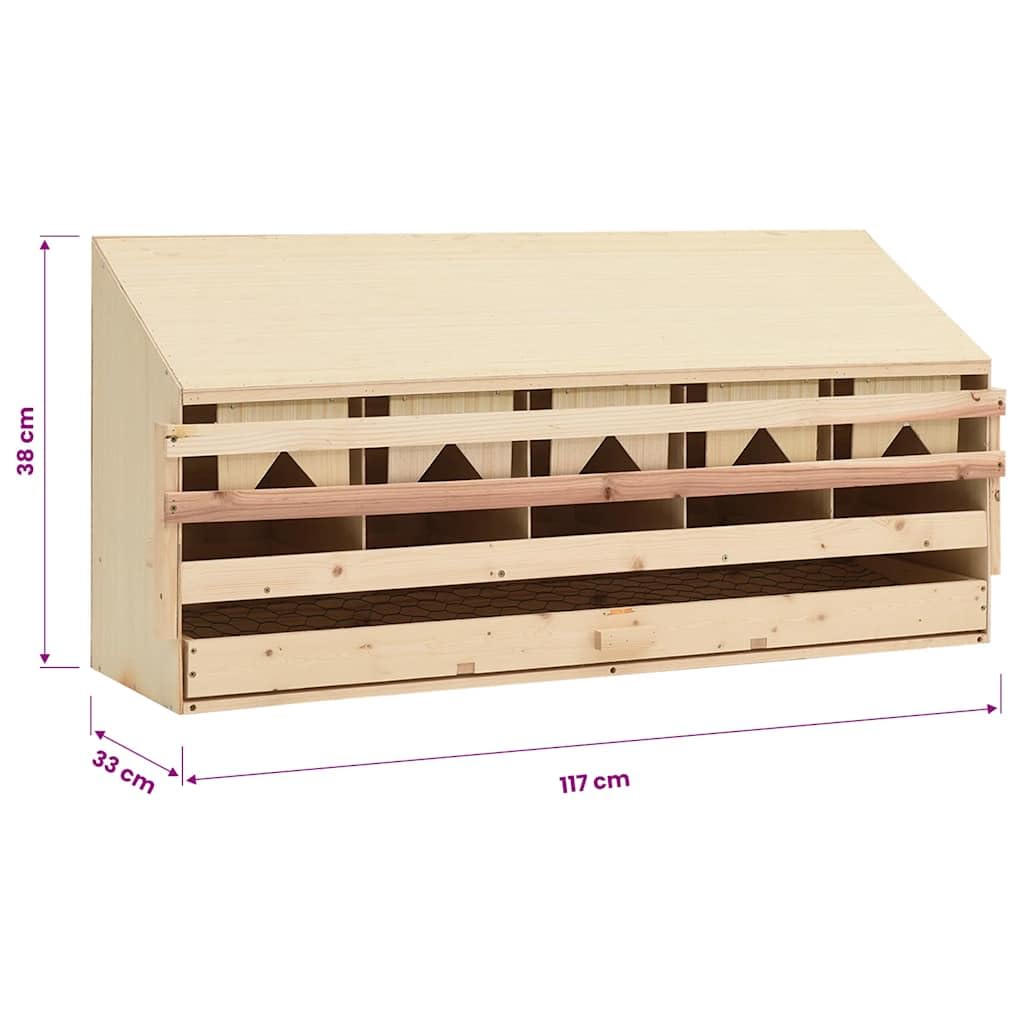 Nido da 5 pezzi, in legno di pino massiccio, 117 x 33 x 38 cm, per galline piccole, 5 scomparti, fondo rimovibile, posatoio pieghevole, marrone naturale per una facile deposizione delle uova