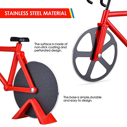 Bicycle Pizza Cutter Wheel,Ninonly Non-stick Dual Cutting Wheels Stainless Steel Bike Pizza Slicer with a Stand for Pizza Lovers,Holiday Vacation Housewarming Kitchen Gadget Cool Men\'s Gift
