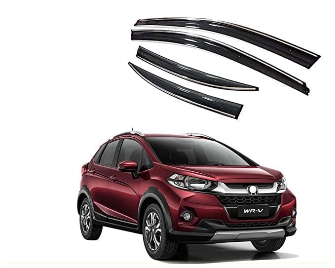 Auto Royal Compatible Chromeline Silverline Door Visor Wind Deflector for Honda WRV Model 2017 onwrds Set of 4 Pieces