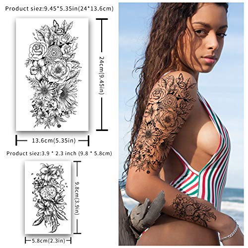 Yazhiji 40 Sheets Waterproof Temporary Tattoos Large Flowers Butterfly Collection Temporary Fake Tattoos For Women And Girls Body Art Decoration #TOP1