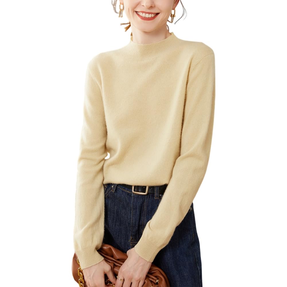 E-girl Maglione da donna 95% cashmere con colletto alto, a maniche lunghe, in lana di cashmere, tinta unita, rilassato sottile, YZL501