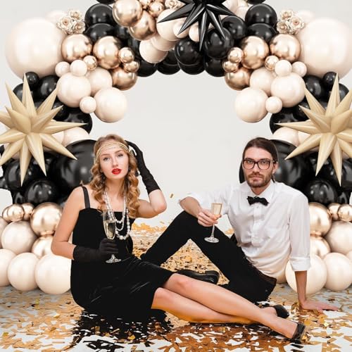 Sand White Black Gold Balloon Arch Kit,Balloon Garland with Star Foil Balloons Metallic Champagne Gold Balloons for Birthday Baby Showers Boho Wedding Party 2026 New Years Decorations by BTZO - Used condition - Image 5