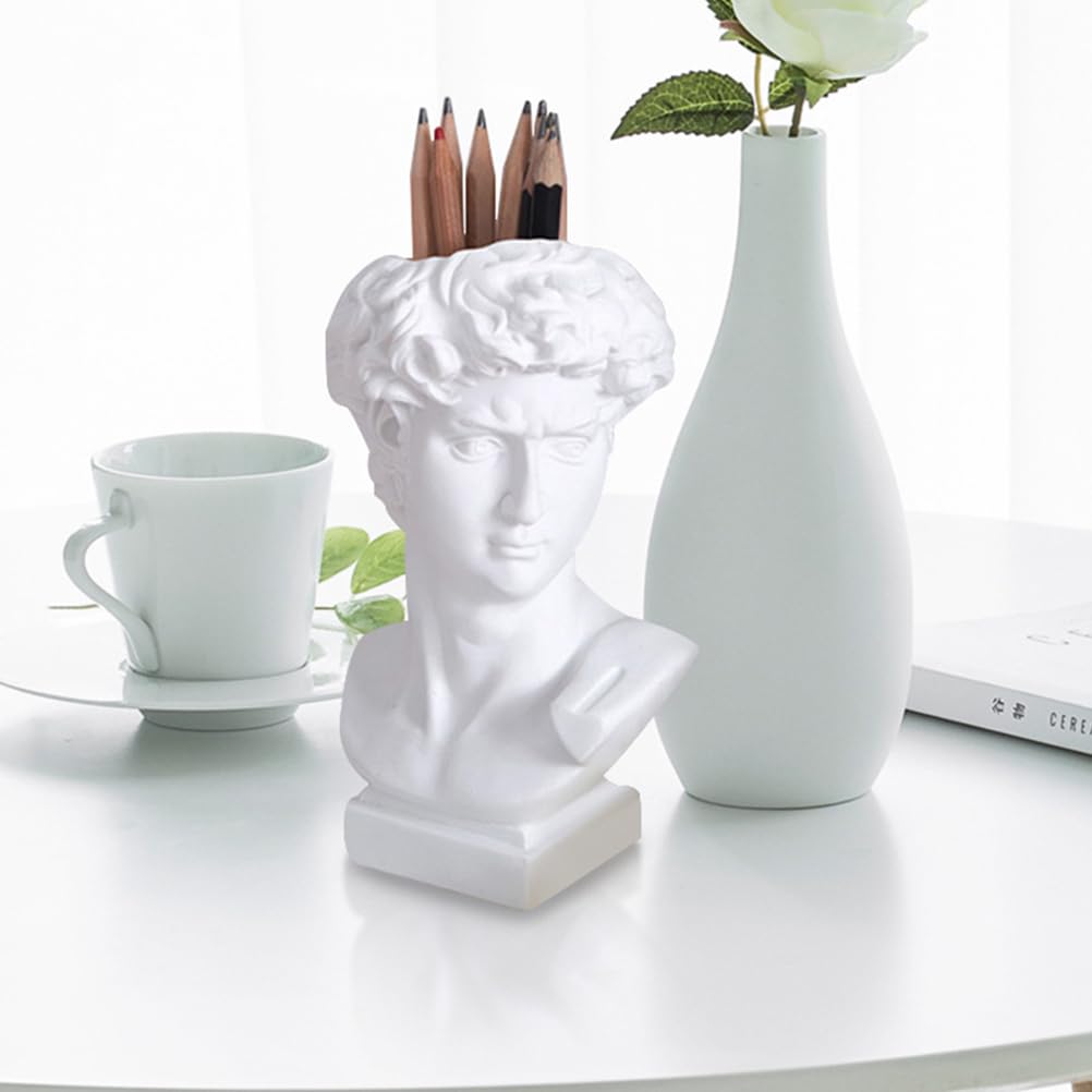 NUOBESTY Porte-pinceaux de maquillage - Porte-stylo grec - Organiseur de bureau David - Tasse à crayons - Sculpture de tête de David - Vase nordique