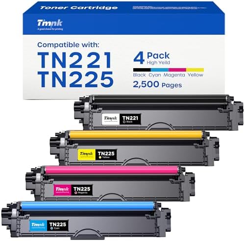 Timink Compatible TN221 TN225 Toner Cartridges High Yield Replacement for Brother TN-221 TN-225, Work with MFC-9130CW HL-3170CDW MFC-9340CDW HL-3140CW MFC-9330CDW Printer (4 Pack, B/C/M/Y)