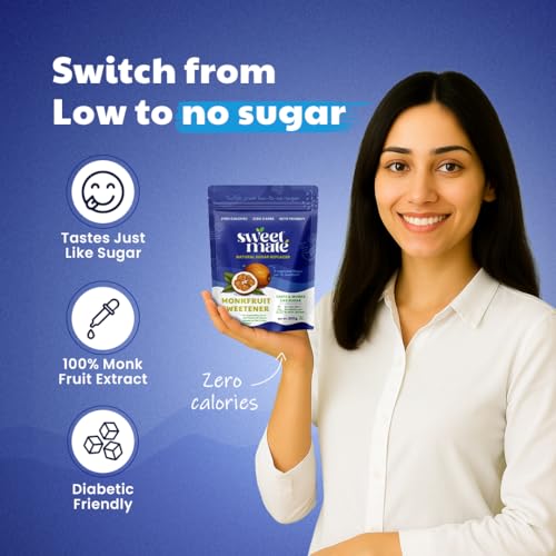 Image of Sweetmate Monk Fruit Natural Sweetener - 200g | 1:1 Sugar Substitute | Zero Calorie, Keto & Diabetic Friendly | Plant-Based Sugar Alternative for Cooking, Baking & Beverages