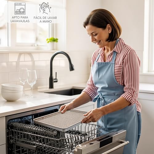 Erreke Baking Trays, Double Layer Non-Stick, Carbon Steel Heavy Duty Thickness 0.8 mm, Diamond Design Surface, Oven Trays Set with Grate, 40 x 27 x 2.2 cm, Gold Colour image 5