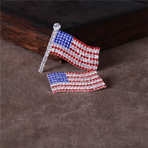 Image of Rhinestone Waving USA Flag Brooch Pin for Men Women Silver Tone Fashion Crystal 4th of July American Patriotic Medal Blue Red Enamel Brooches Dress Accessories Veterans Independence Memorial Day Jewelry